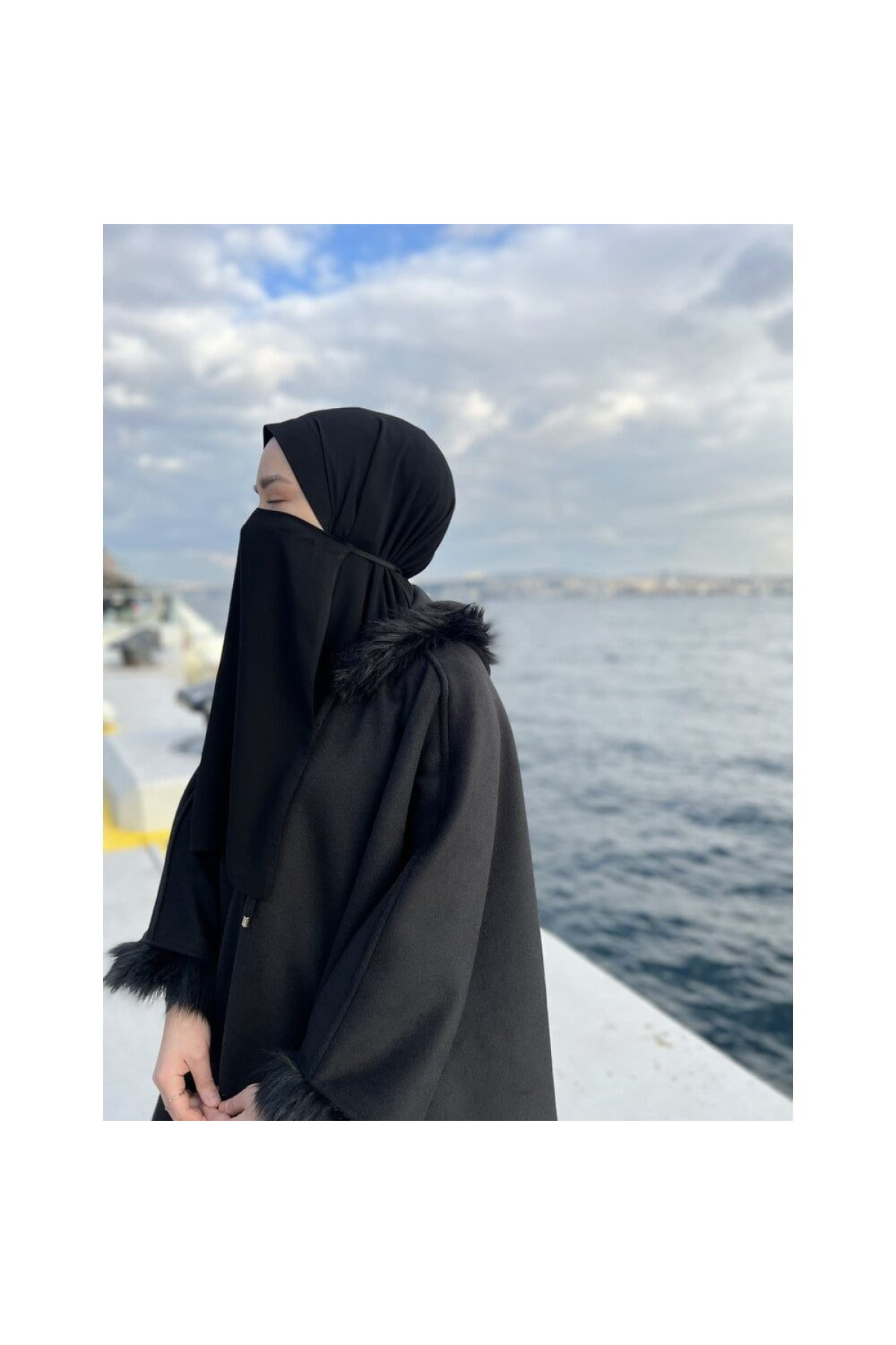 Armâni kalın kaşe kürklü esved verev panço