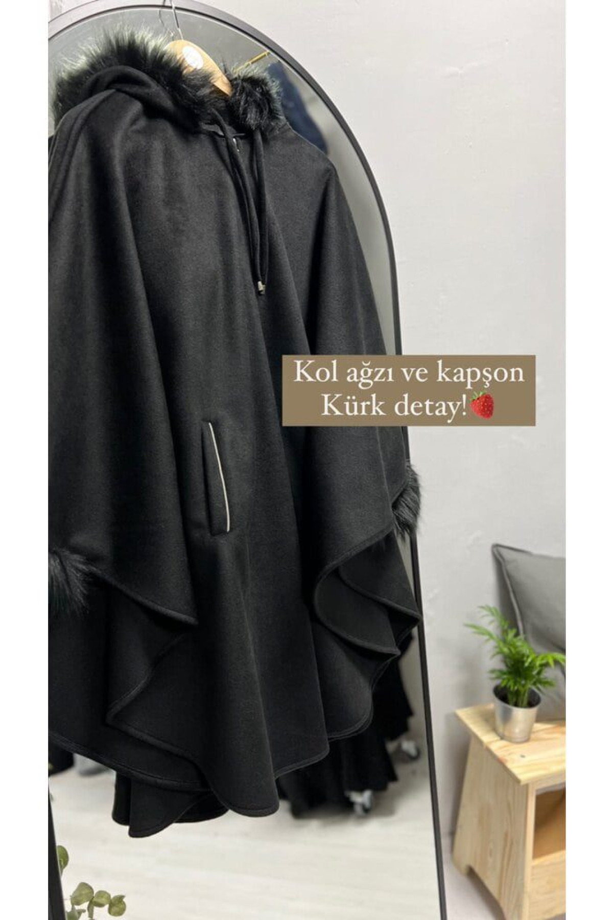 Armâni kalın kaşe kürklü esved verev panço