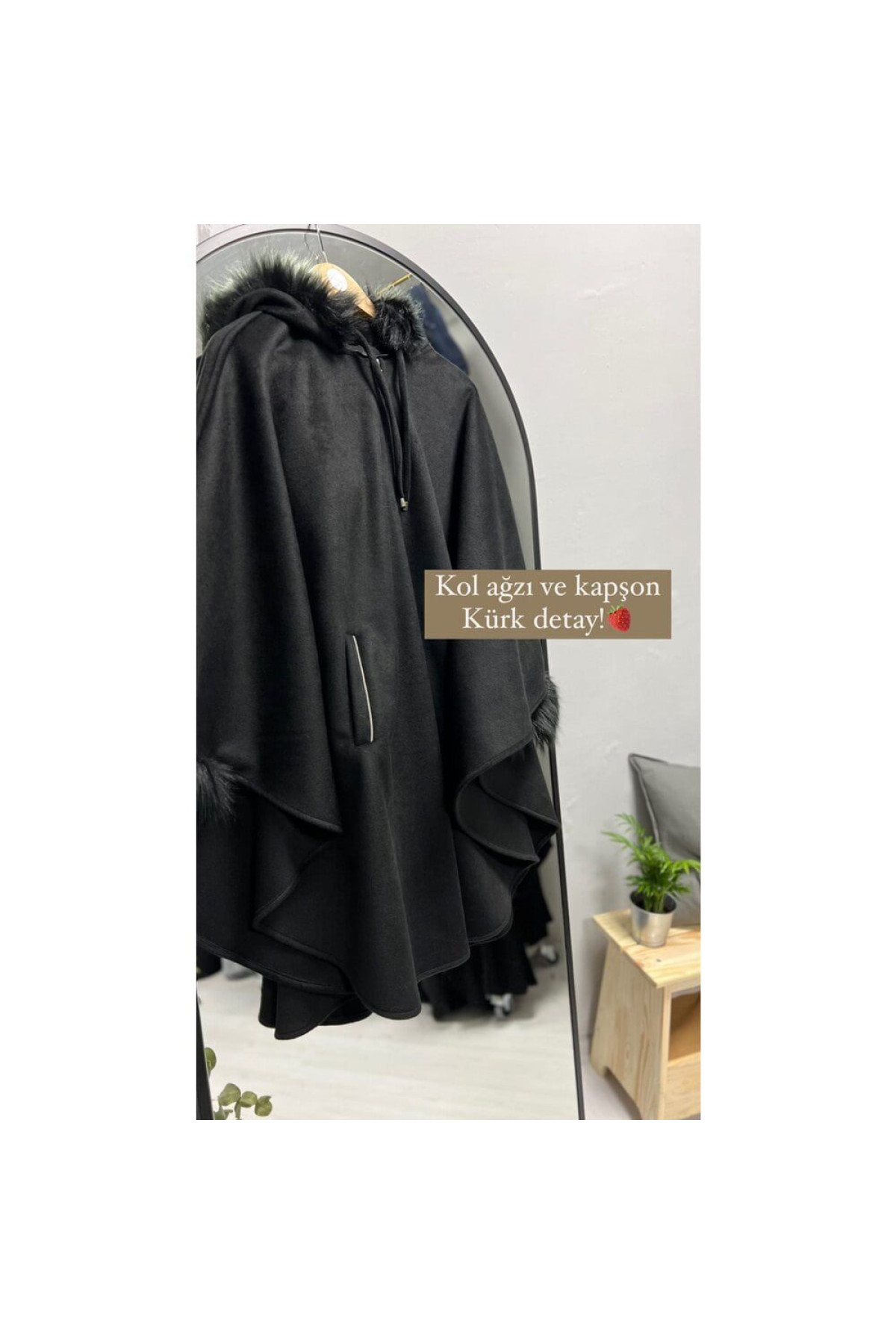 Armâni kalın kaşe kürklü esved verev panço
