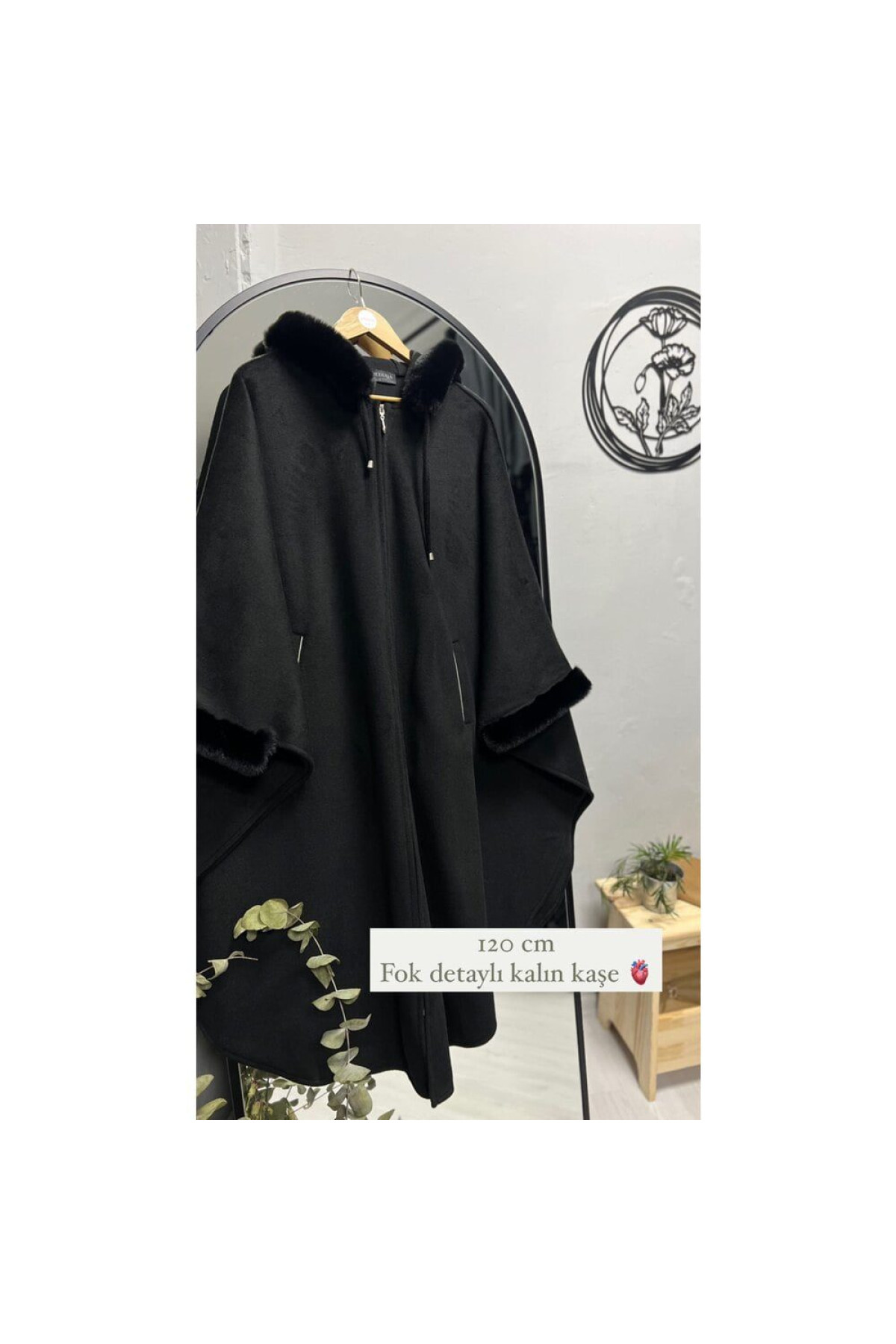 Armâni kalın kaşe FOK kaban panço verev kesim