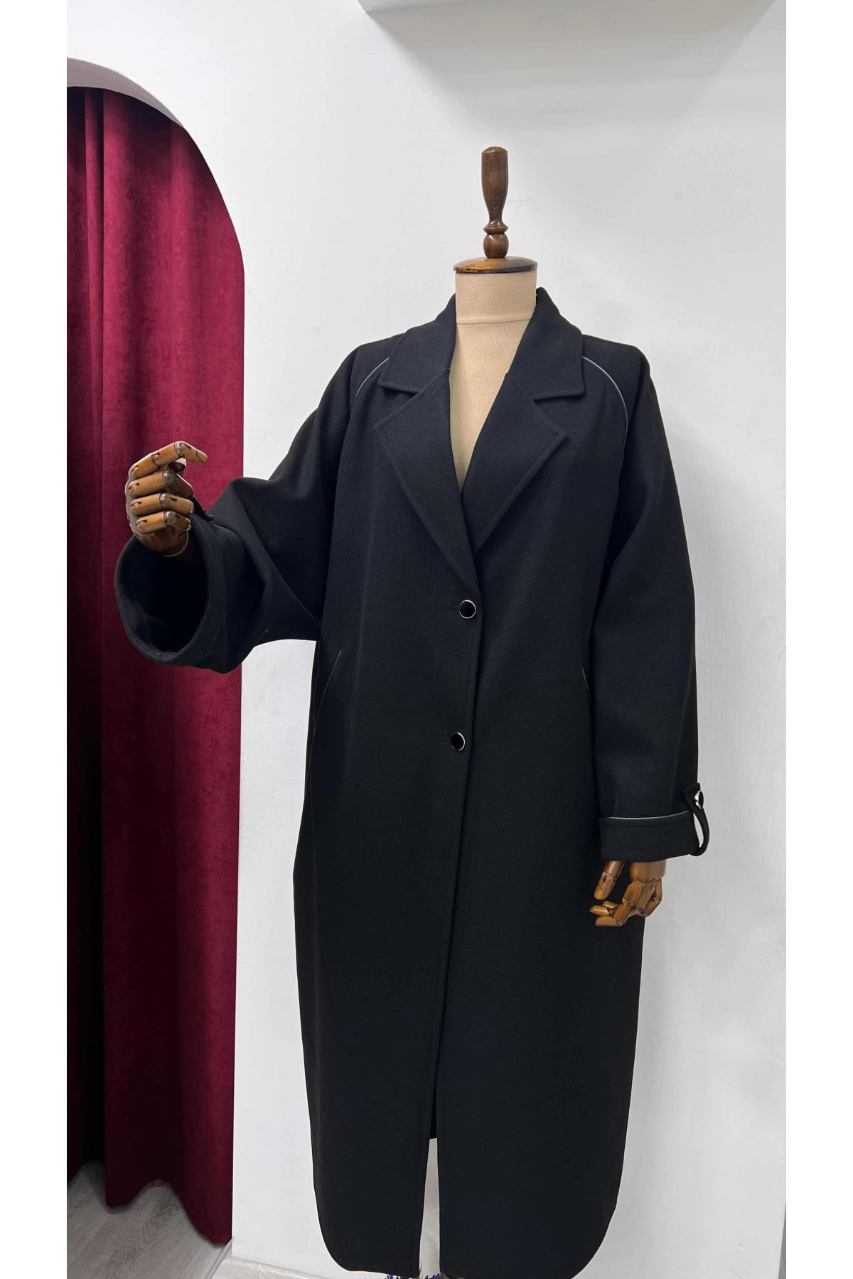 biyeli ahyar antrasit kaşe panço reglan kol