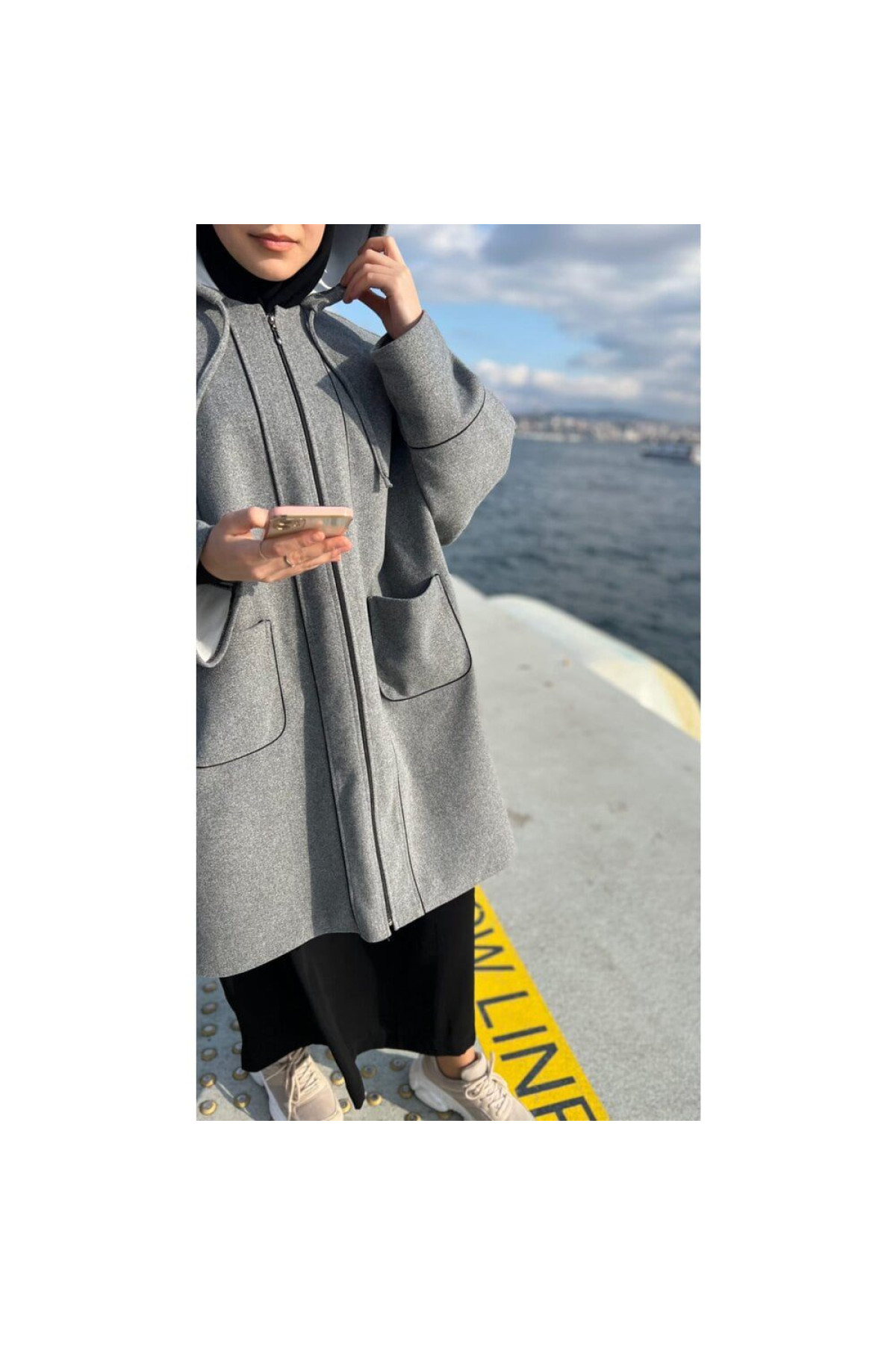 Biyeli Grey Düz Kesim Panço biyeli grey düz kesim kaşmir panço