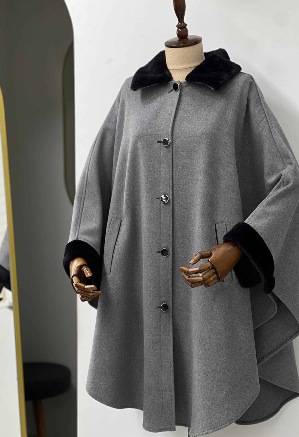 Hakim yaka foklu grey panço