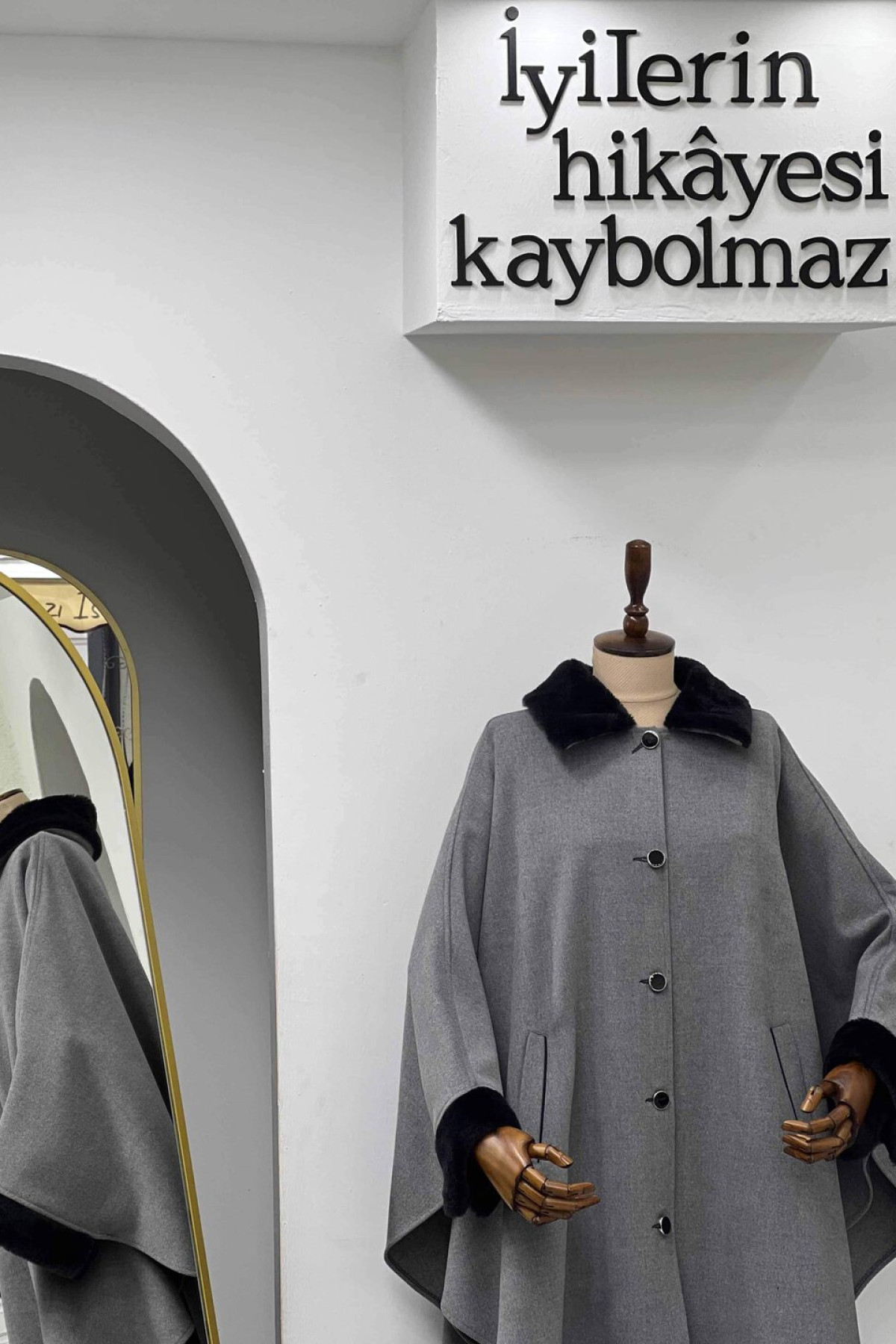 Hakim yaka foklu grey panço