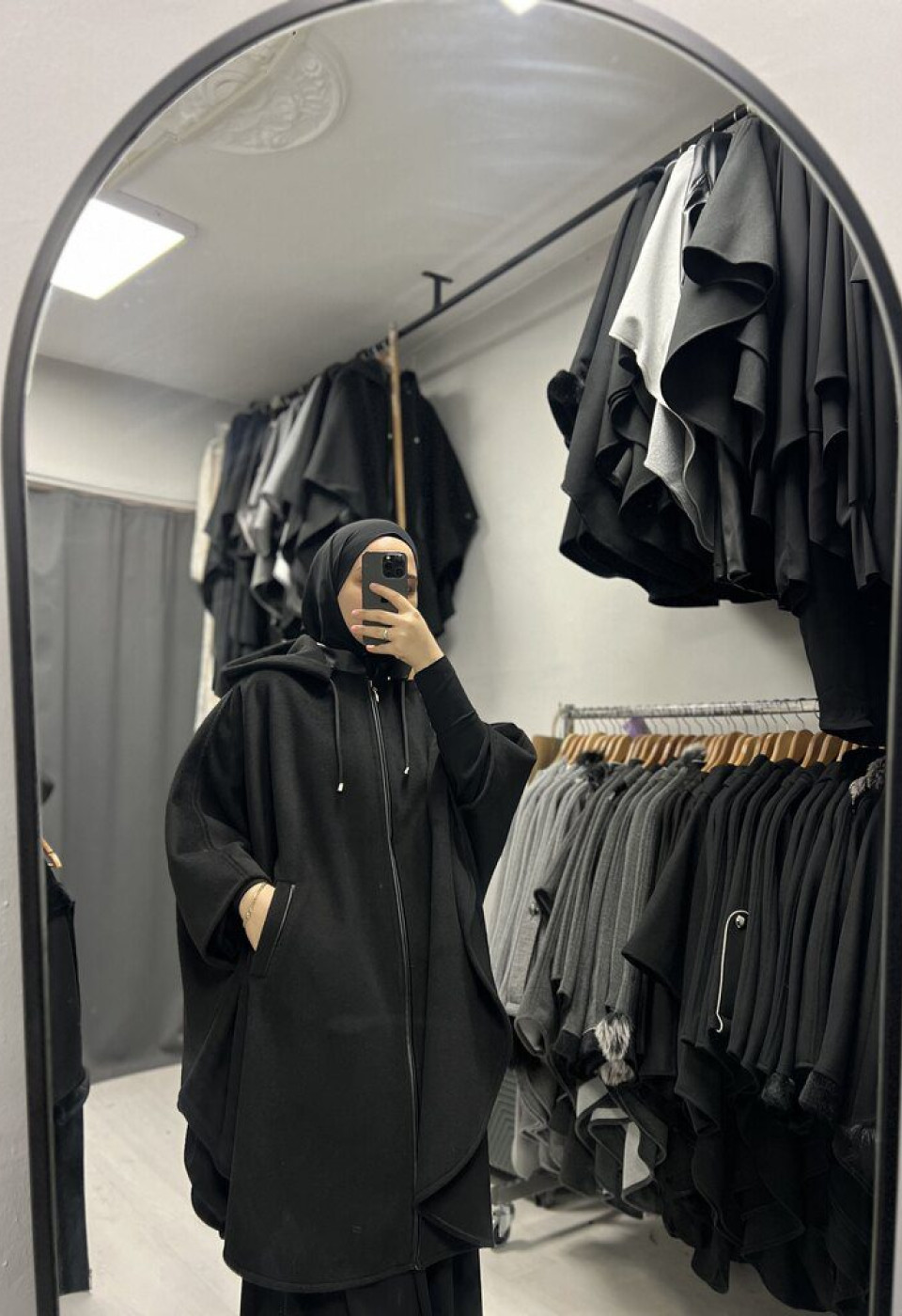 Kalın Kaşe Deri Yaka Panço