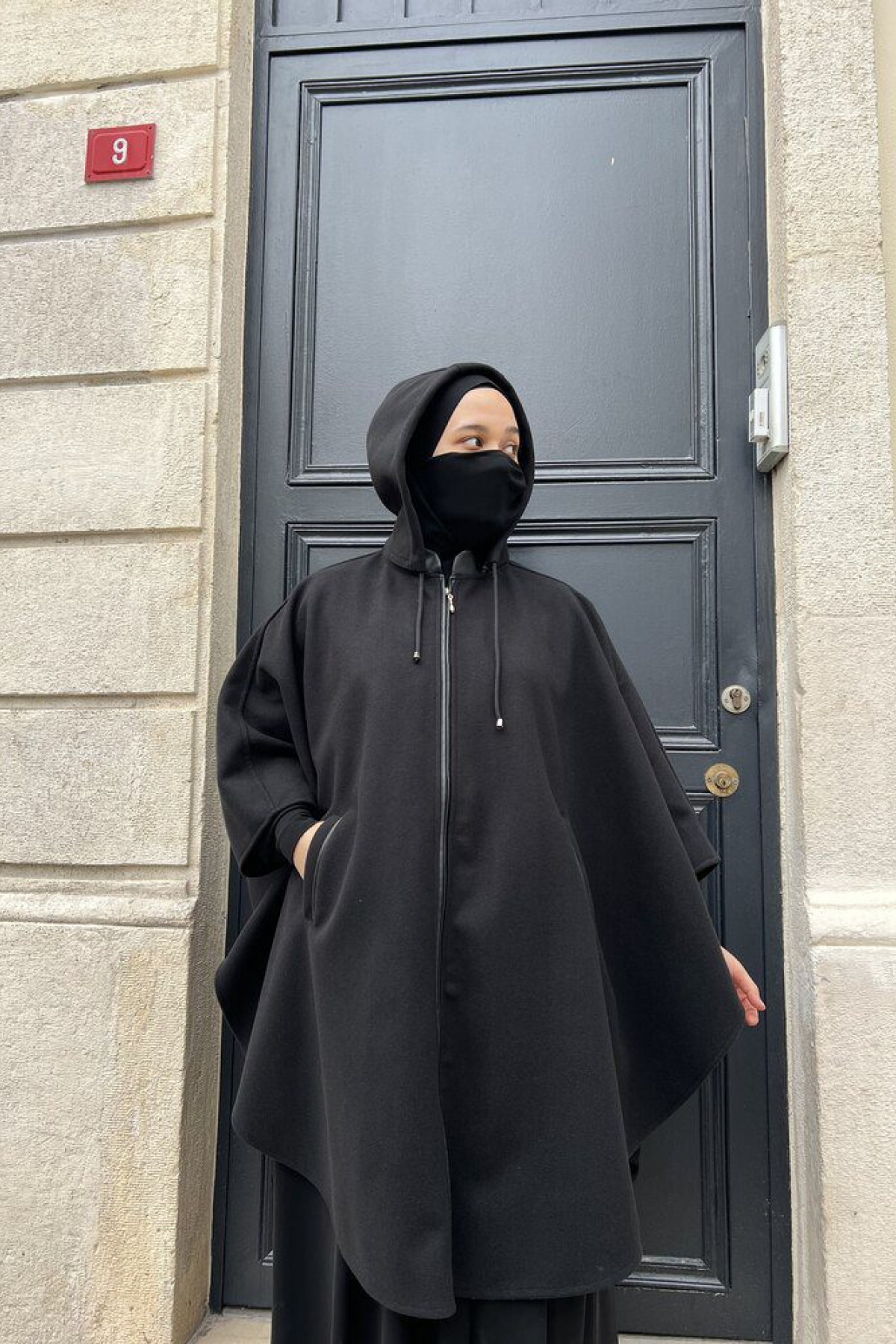 kaşe deri hakim yaka panço ön görünüm