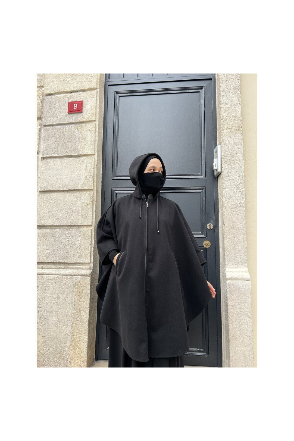 kaşe deri hakim yaka panço ön görünüm