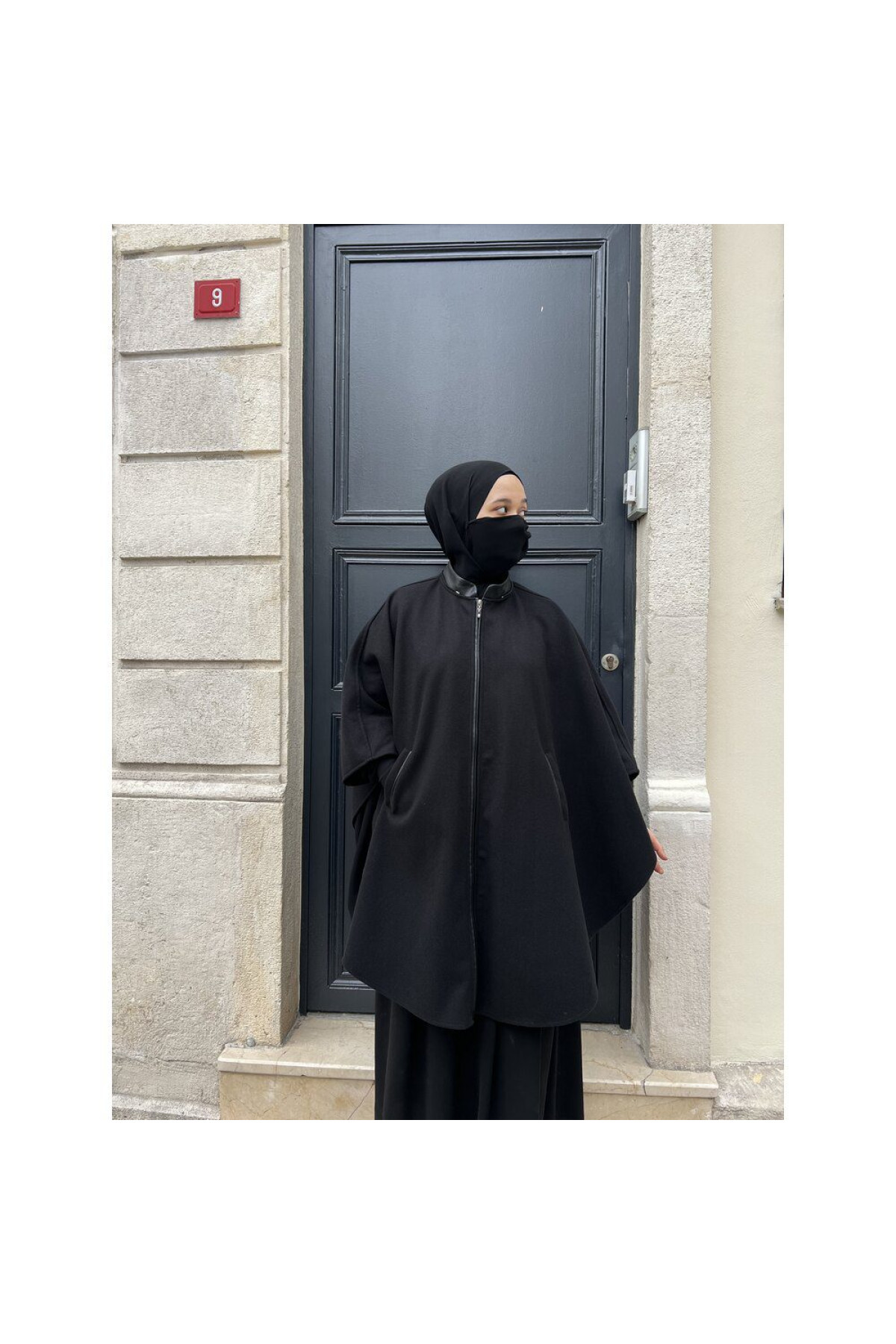 kaşe deri hakim yaka panço ön görünüm