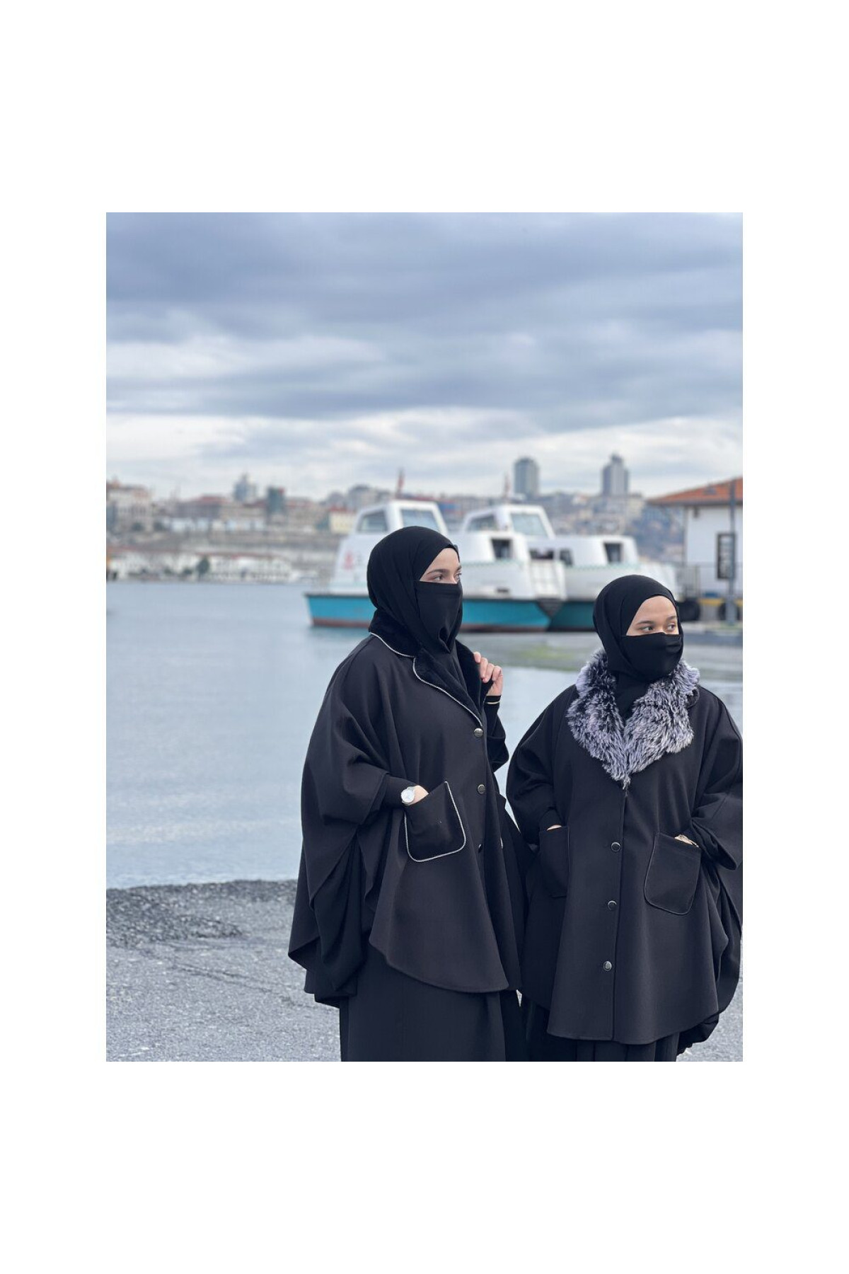 kaşe karma yaka panço ön görünüm