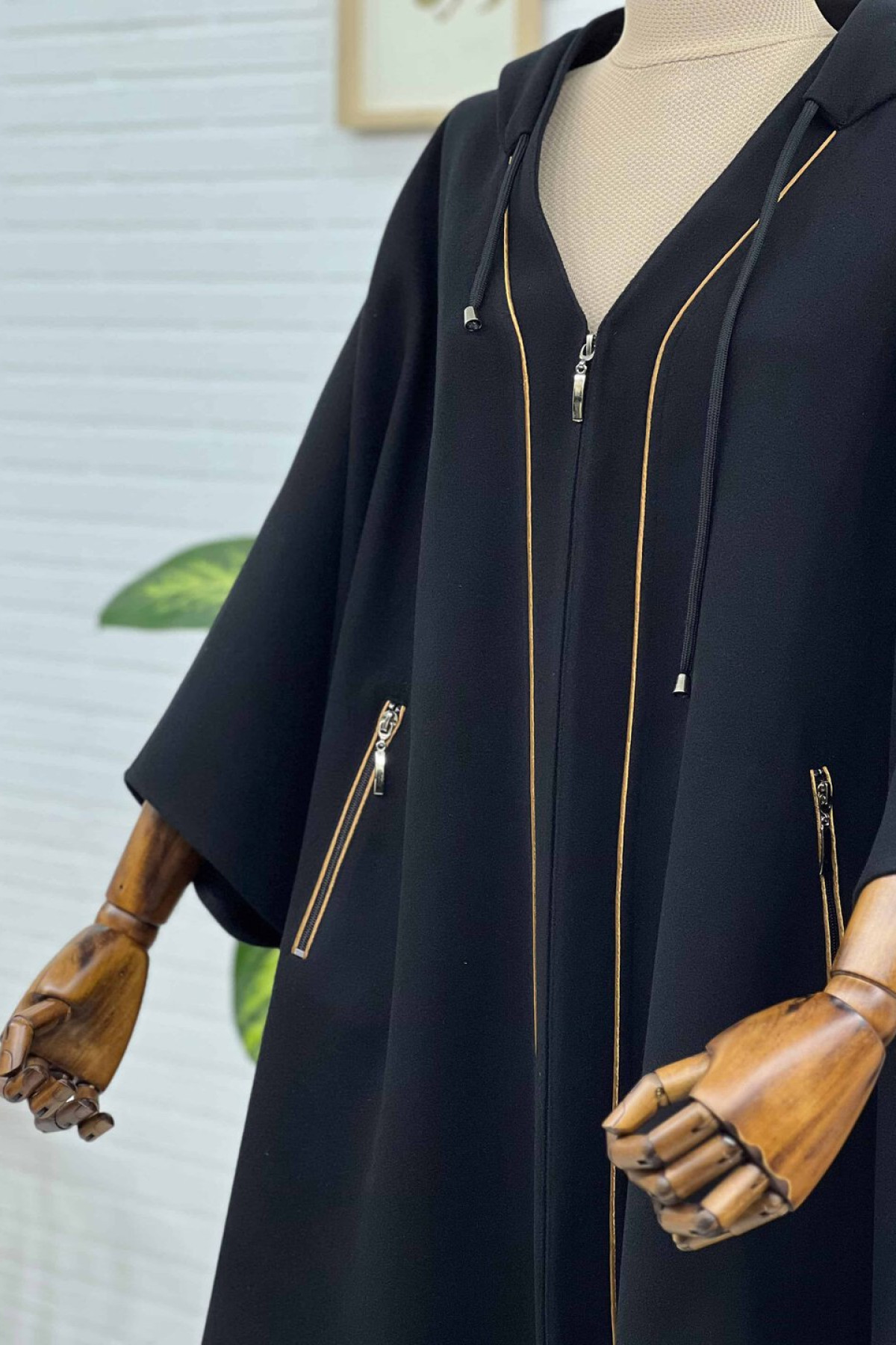 kimono gold biyeli yaka panço ön görünüm