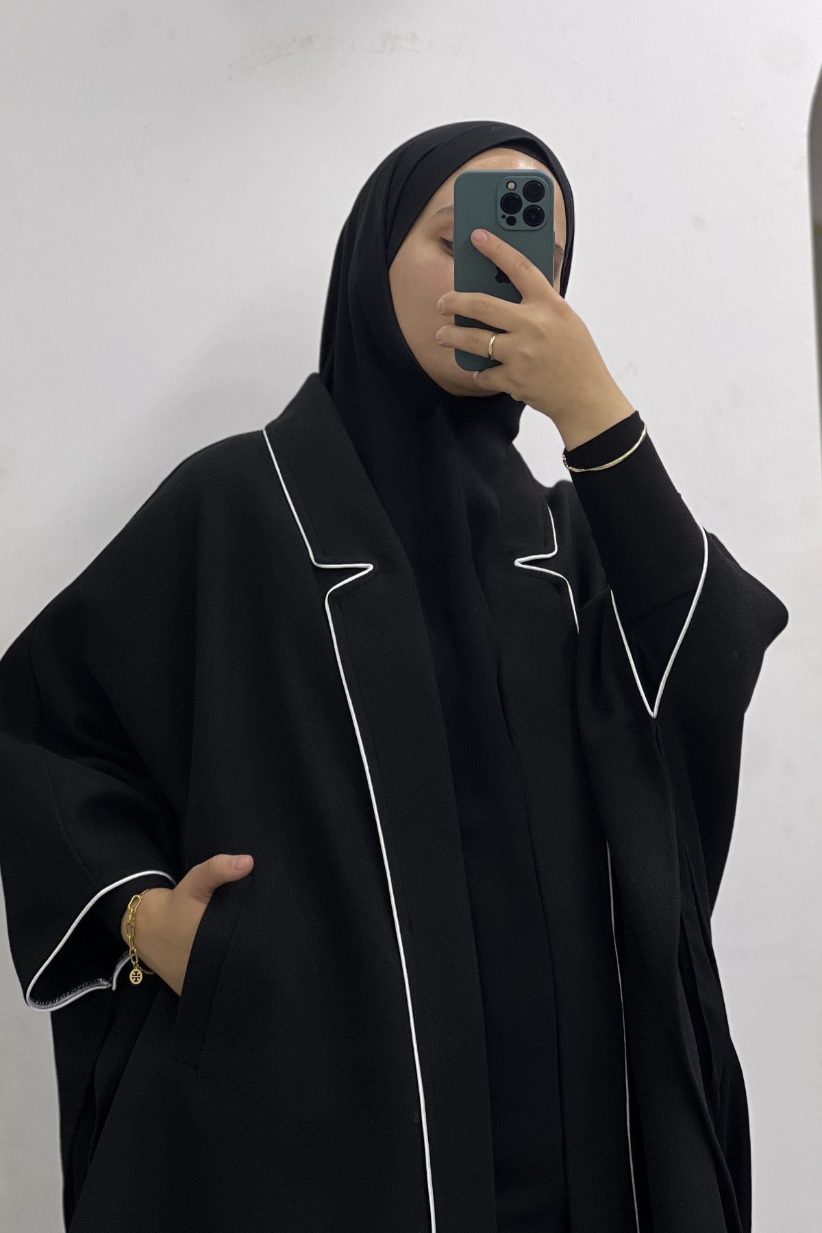 Sade Yaka Tasarım Panço 95cm (Kol ve Yaka Biyeli)