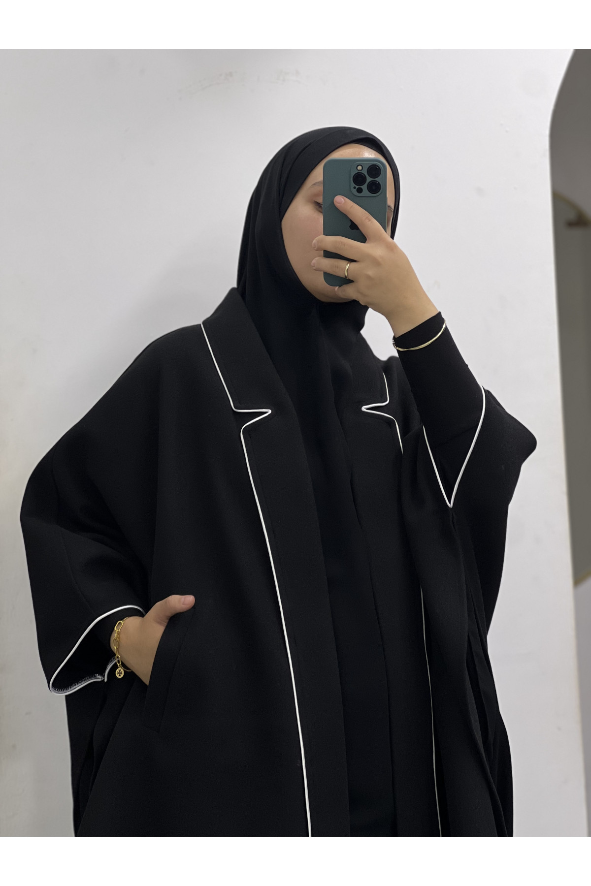 Sade Yaka Tasarım Panço 95cm (Kol ve Yaka Biyeli)