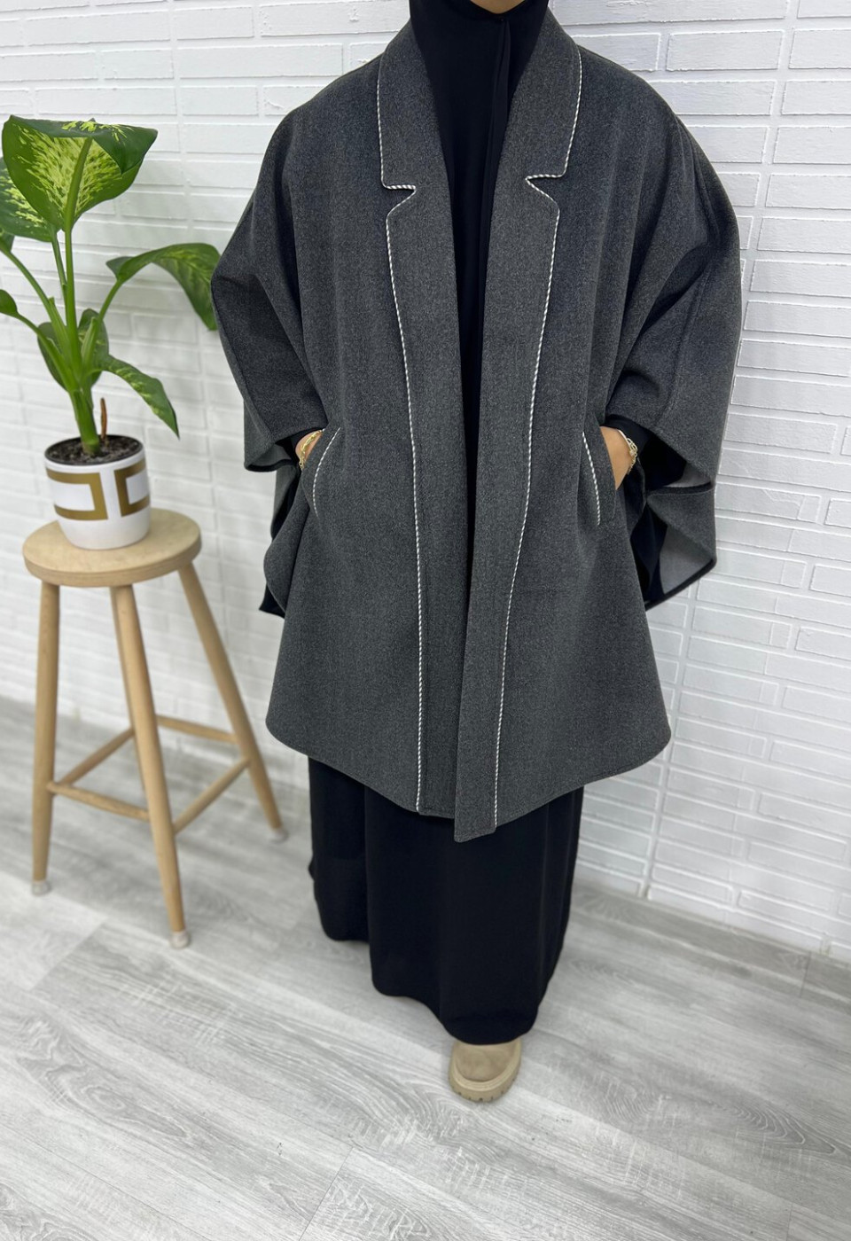 Yakalı Koyu Biyeli Grey 95cm Panço